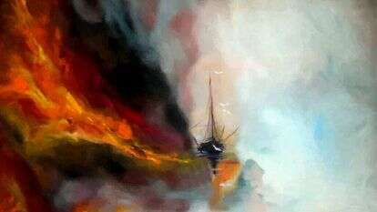 אנו תלויים זה בזה כחבורת נוסעים על ספינה המטרפת בלב ים. רושינה מריו, אקריליק, 2021 . | שוקי כהן. מתוך התערוכה בבית חיל האוויר הרצליה אנו תלויים זה בזה כחבורת נוסעים על ספינה המטרפת בלב ים. רושינה מריו, אקריליק, 2021 . | שוקי כהן. מתוך התערוכה בבית חיל האוויר הרצליה