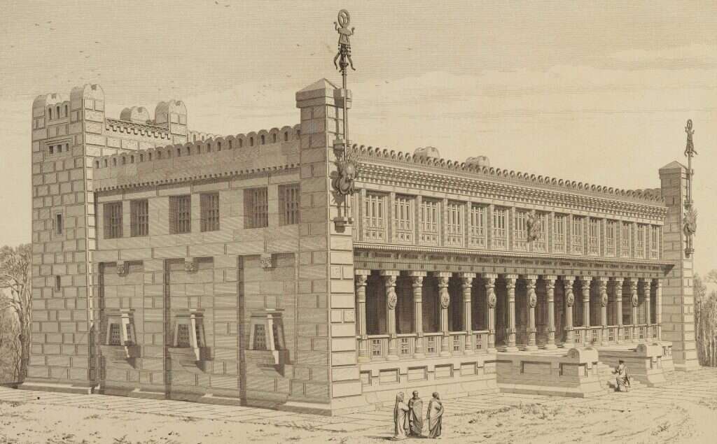 בערך במקום שניצב בו מסגד אל־אקצה. שרטוט "בית יער הלבנון" המלכותי בספר שרטוטים ואיורים: באדיבות ארכיון ראש פינה ע"ש אברהם בלום, סריקה: "פרוייקט אז" - רשת ארכיוני ישראל והספרייה הלאומית בערך במקום שניצב בו מסגד אל־אקצה. שרטוט "בית יער הלבנון" המלכותי בספר שרטוטים ואיורים: באדיבות ארכיון ראש פינה ע"ש אברהם בלום, סריקה: "פרוייקט אז" - רשת ארכיוני ישראל והספרייה הלאומית