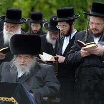 הרבי מבעלז. מימין: בנו היחיד ר' אהרן מרדכי. 2015. | שאטרסטוק