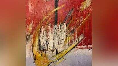 יהודית אנגלרד, "נופלת מתבוננת", שמן על בד, 2019. מתוך התערוכה "נפש מתבוננת". | לואיז גרין