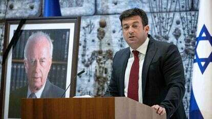 יונתן בן־ארצי בנאום בטקס הזיכרון ליצחק רבין בבית הנשיא, השבוע. | יונתן זינדל, פלאש 90