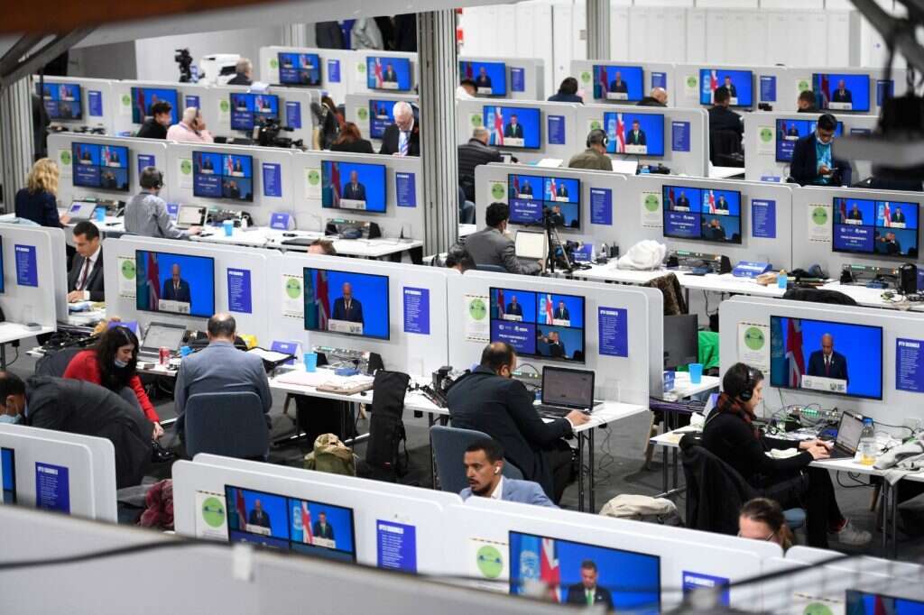 עיתונאים בחדר התקשורת בוועידת האקלים. | AFP