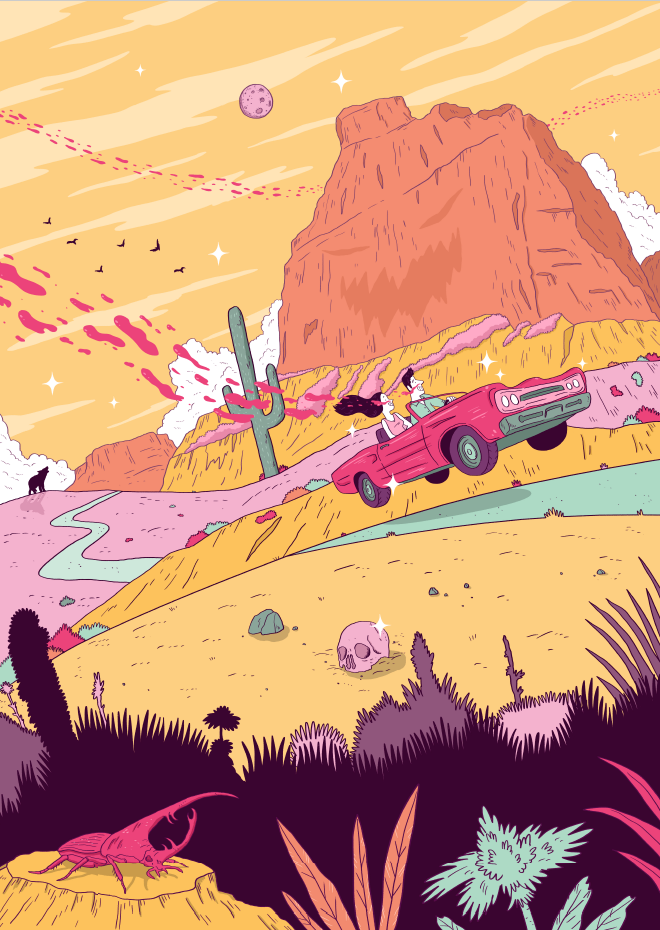 בדרך למילווקי - יוצרים: שרון הולצמן ואיגי וקסמן. איור: אביאל בסיל