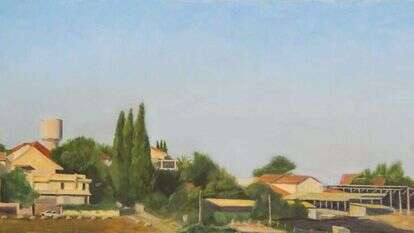 כפר הרא״ה, מראה ממזרח. ציור: מאיר צוקרמן