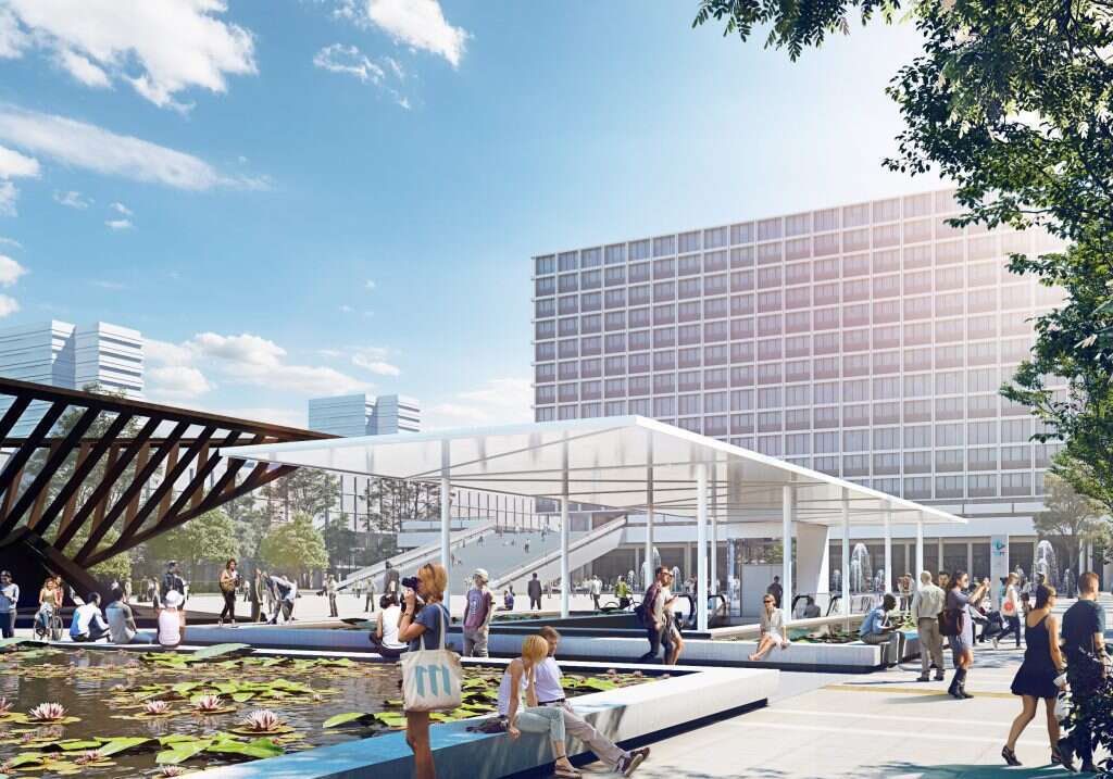 "אני רוצה שיהיה כיף להיכנס לרכבת". הדמיית הכניסה לתחנת כיכר רבין התת־קרקעית. | אורבך הלוי אדריכלים