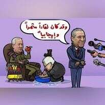 קריקטורה המבקרת את פגישת גנץ-אבו מאזן. | מסך מטוויטר