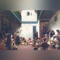 חתונה יהודית במקנס, מרוקו. איור: יוג'ין דה לקרואה, 1839 . הציור מוצג במוזיאון הלובר בפריז