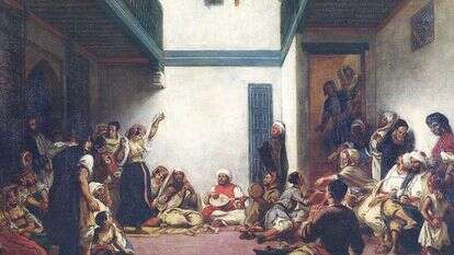 חתונה יהודית במקנס, מרוקו. איור: יוג'ין דה לקרואה, 1839 . הציור מוצג במוזיאון הלובר בפריז