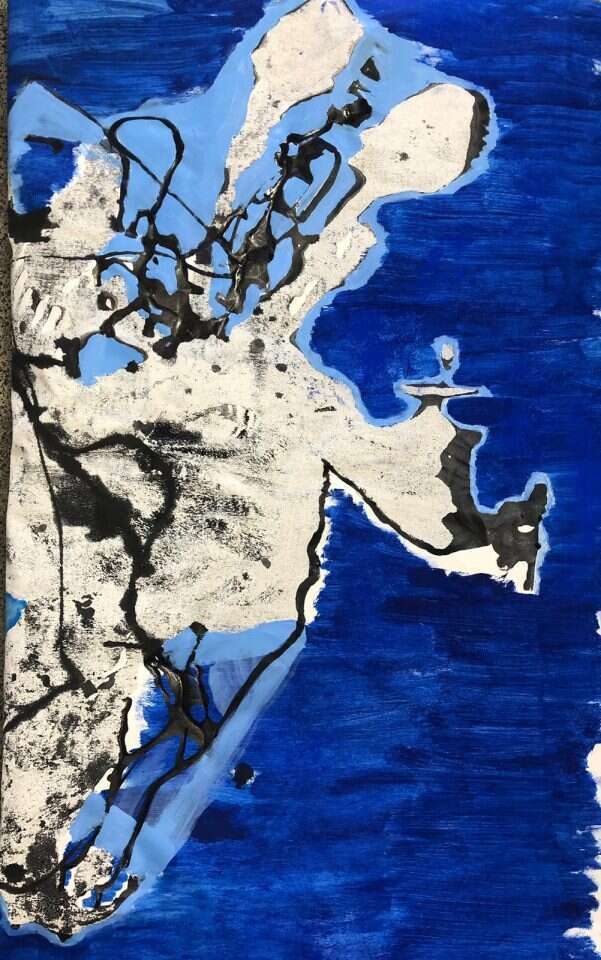 שולמית קופף, "השיחה", דיו ואקריליק על קנבס, 2020