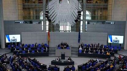 זלנסקי נואם בפני הפרלמנט הגרמני. | EPA