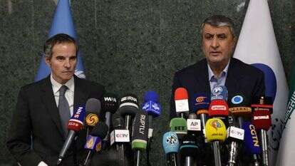 מסיבת עיתונאים של איראן וסבא"א, בחודש מרץ. | EPA