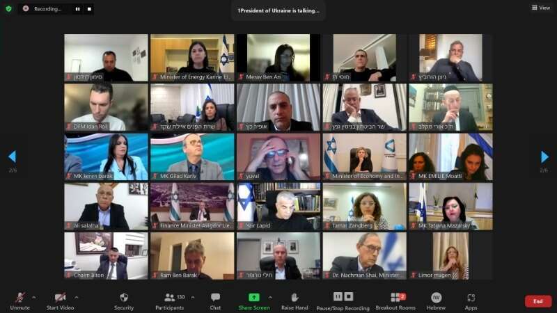 זלנסקי נואם בפני חברי הכנסת בזום