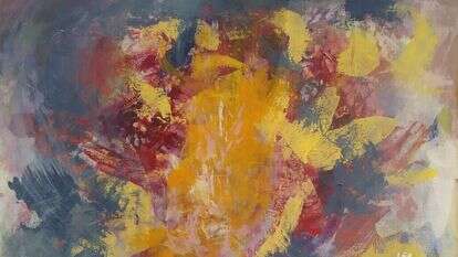 לאה שקלאר, "עמוד האש להאיר", אקריליק על בד, 2020. הוצג בתערוכה "לגעת בגעגוע" בעפרה