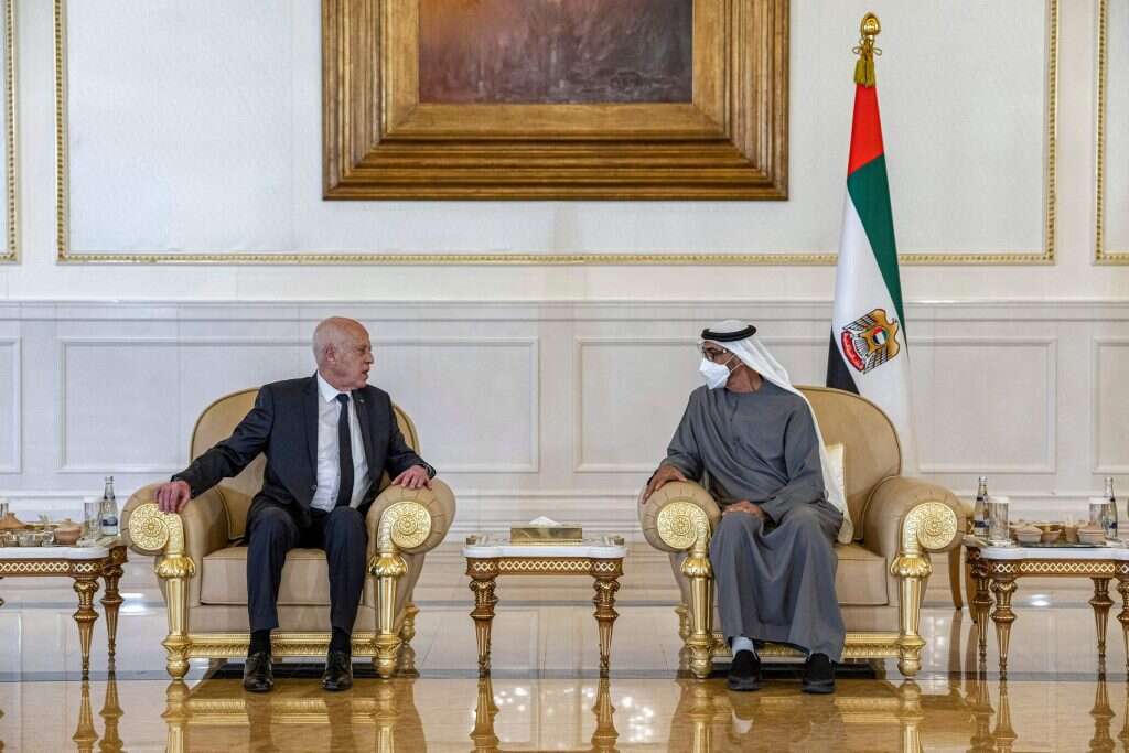 נשיא תוניסיה קייס סעיד עם נשיא האמירויות, החודש. | AFP