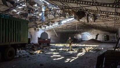 מחסן תבואה אוקראיני שהופצץ בידי הרוסים, החודש. | גטי אימג'ס