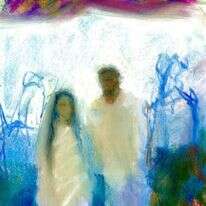 שחר גזונדהייט, "ניב ונעמה בחופה", גיר על נייר שחור, אלול תשע״ח