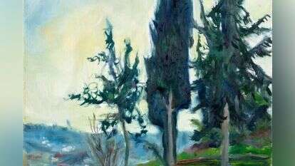 "הסובל מדיכאון קליני יאמר 'מודה אני' בבוקר, אף אם אינו מרגיש שיש לו על מה להודות, כדי להתרגל לראות את הטוב". מלכה טוויל, "ברושים בירושלים", שמן על בד, 2010