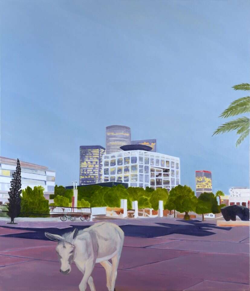 שמעון פינטו, "רחבת מוזיאון תל אביב", שמן על בד, 2011. | ציקי אייזנברג