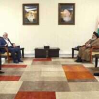 חסן נסראללה, איסמעיל הנייה וחברי המשלחת של חמאס. | AFP