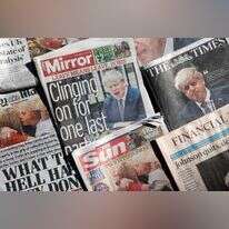 שערי העיתונים בבריטניה לאחר הכרזת הפרישה של בוריס ג'ונסון. | AFP