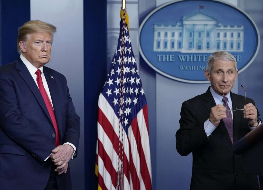 הוא פשוט אומר את המציאות כמו שהיא, ומתברר שזה מה שאנשים רצו לשמוע. פאוצ'י עם טראמפ. | גטי אימג'ס