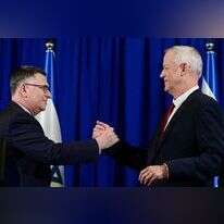 גנץ וסער בהכרזה על מיזוג מפלגותיהם, השבוע. | תומר נויברג, פלאש 90