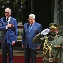 הנשיא ביידן מתקבל על ידי הנשיא הפלסטיני מחמוד עבאס בבית לחם. | AFP