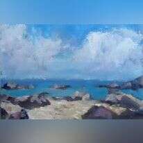 כמדינת חוף, הים לא מקבל אצלנו ביטוי ספרותי כמו הגבעות. שי אביבי, "חוף", שמן על קנווס , 2020