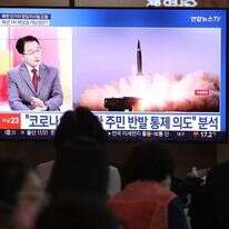 שידור טלוויזיה של ניסוי טילים צפון־קוריאני. | גטי אימג'ס שידור טלוויזיה של ניסוי טילים צפון־קוריאני. | גטי אימג'ס