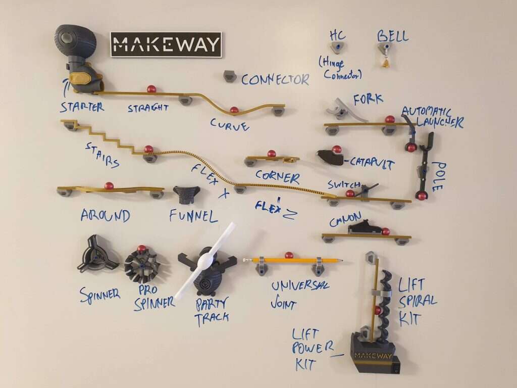 "אובססיבי עוד יותר". פעמון, ספינר, מעלית, קטפולטה, מזלג, תותח ועוד חלקים  בערכות Makeway. | באדיבות המצולם