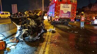 זירת התאונה בכביש 5 בשבוע שעבר, שבה נהרג גבריאל ברדה. | דוברות כב"ה מחוז יו"ש