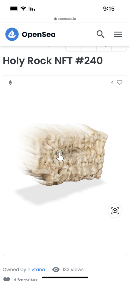 צניחה בערך. מכירה משנית של הדמיות אבני הכותל. | מסך מתוך האתר openSea