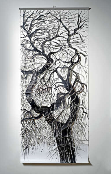 מגזרת נייר משלובת בציור, 200 X 80 ס"מ, | ברוך גרינברג, ישראל, 2022