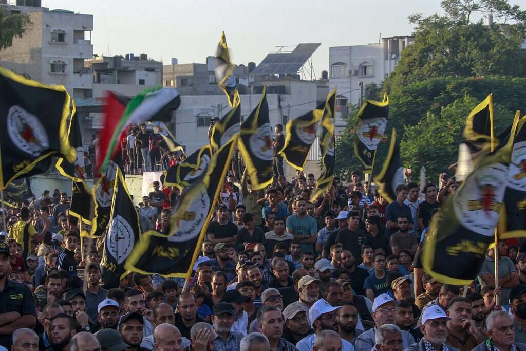 תומכי הג'יהאד האסלאמי בצעדת מחאה בשוג'אעייה. | אי.פי.איי