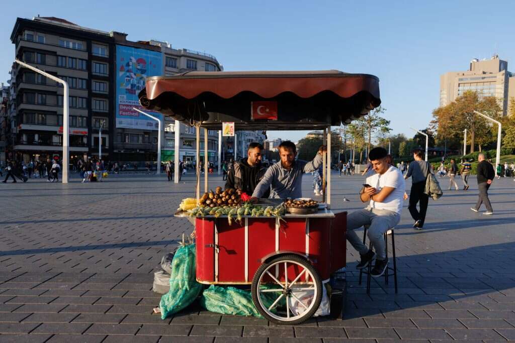 דוכן תירס חם וערמונים בכיכר טקסים. | אנצ'ו גוש, ג'יני