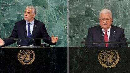 אבו מאזן ויאיר לפיד. | EPA, AFP אבו מאזן ויאיר לפיד. | EPA, AFP