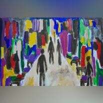 תמנע מוסט, "טיול בשוק בעיר העתיקה", אקריליק על קנבס, 2021