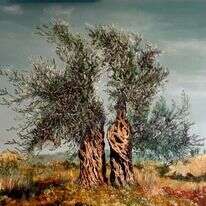 הילה צ'ולסקי, "זוג עצי הזית המרקדים", שמן על בד, 2021-22