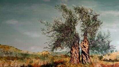 הילה צ'ולסקי, "זוג עצי הזית המרקדים", שמן על בד, 2021-22