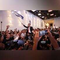 בצלאל סמוטריץ' חוגג במטה המפלגה, אחרי פרסום המדגמים. | יוסי אלוני, פלאש 90