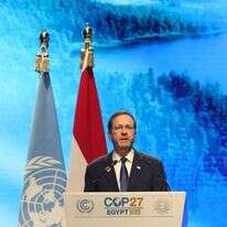 הנשיא יצחק הרצוג נואם בוועידת האקלים בשארם א-שייח. | EPA