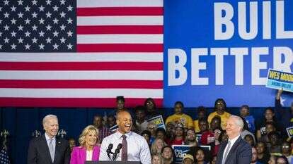 הנשיא ג'ו ביידן מצטרף לעצרת הדמוקרטים, ערב בחירות אמצע הקדנציה. | Nathan Howard/Getty Images/AFP