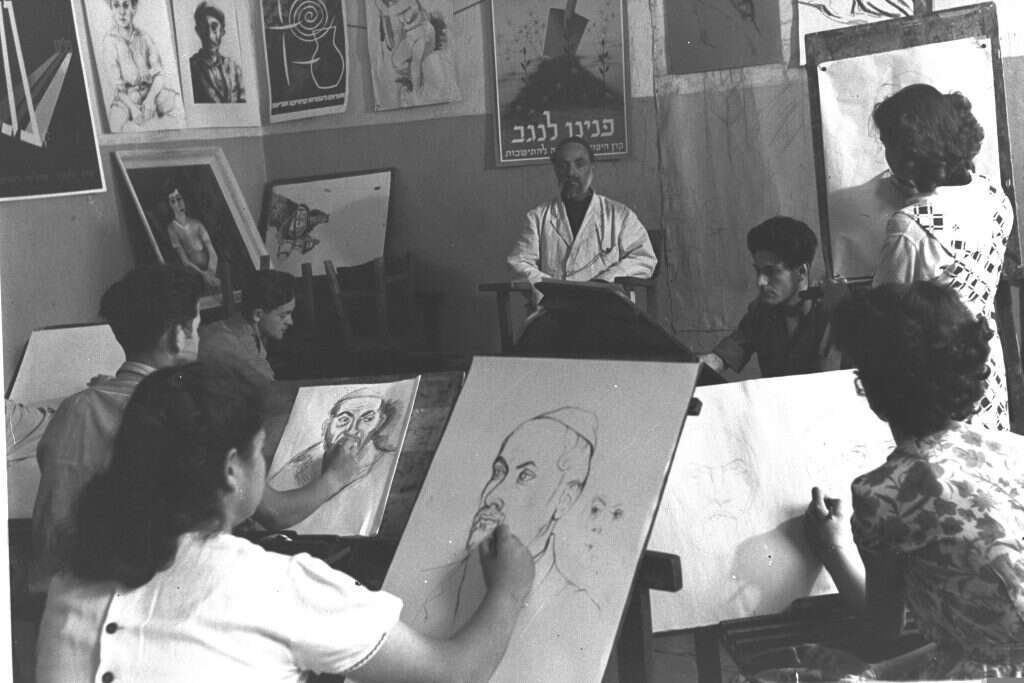 לא עוסקים במקומה של האמנות בעולם. שיעור בבצלאל, 1950. | טדי בראונר, לע"מ