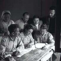 סידור עבודה בבית אלפא, 1946. | יעקב רוזנר, ארכיון הצילומים של קק"ל