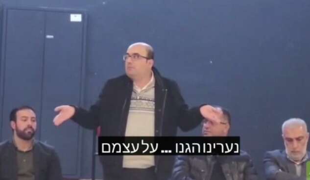 סאמי אבו־שחאדה נואם בכנס בטמרה, לפני כשבועיים. | מסך ושימוש על פי סעיף 27 א לחוק זכויות יוצרים