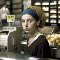 מה ביקשנו? נערה עם עגיל פנינה בתור מוכרת בסופרמרקט