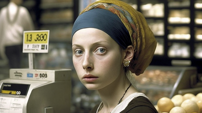 מה ביקשנו? נערה עם עגיל פנינה בתור מוכרת בסופרמרקט