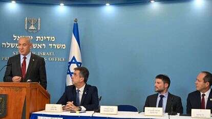 נתניהו, סמוטריץ', כהן וברקת במסיבת העיתונאים. | קובי גדעון /לע"מ