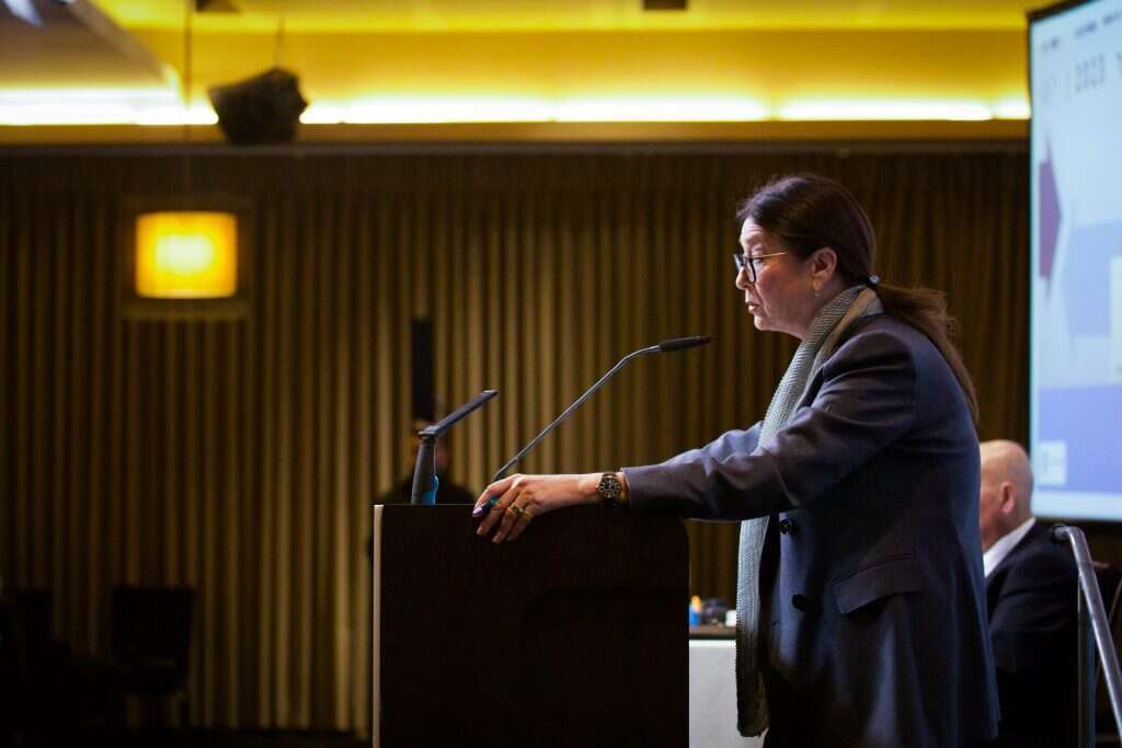 נשיאת בית המשפט העליון אסתר חיות בנאומה לפני שבועיים. | שיר טורם, פלאש 90