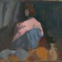 יתומה אדומת שיער שמזדהה עם אוליבר טוויסט עופר אלבק, "אשה עם של", 2018. הוצג בגלריה לוטן. | ציקי אייזנברג